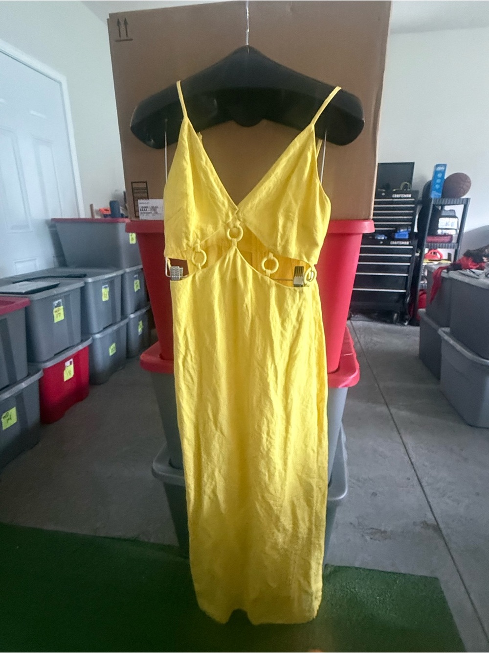 Yellow Spaghetti Strap Midi Dress with Ring Detail mp25